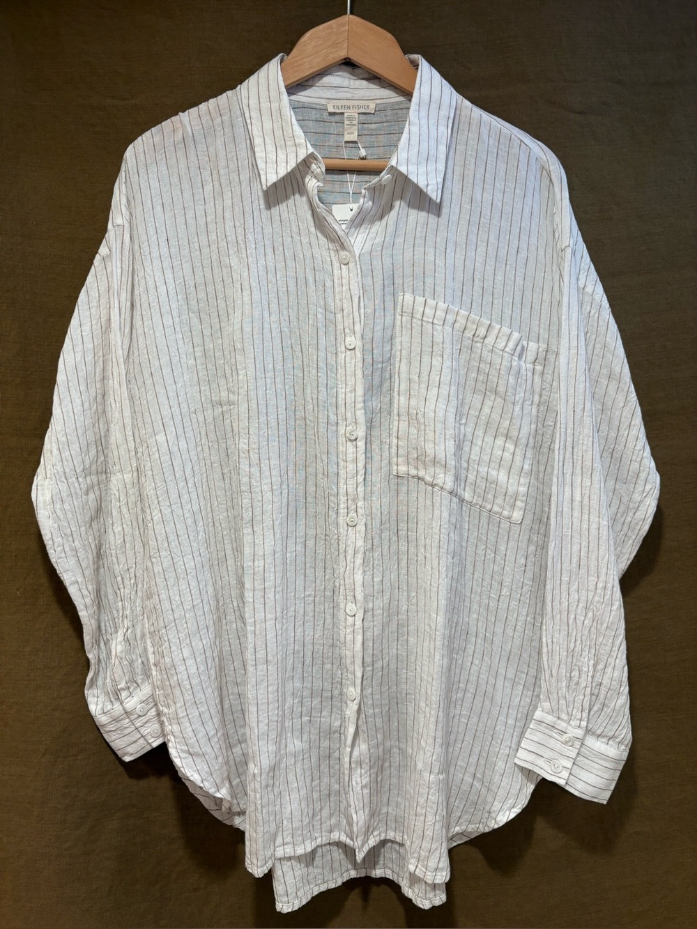 EILEEN FISHER crinkle linen striped shirt